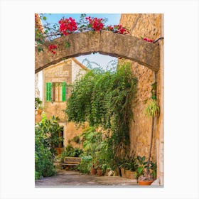Mediterranean patio at beautiful spain village Valldemossa on Mallorca island, Spain Canvas Print