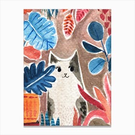 Cat With House Plants Canvas Print