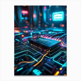 A Cyber Interface With Advanced Ai Capabilities Neural Connectivity Highlighted Glowing Cables Int (1) Canvas Print