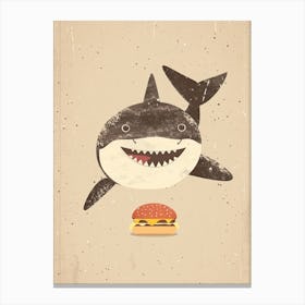 Shark Eating A Cheeseburger Muted Pastel 2 Canvas Print
