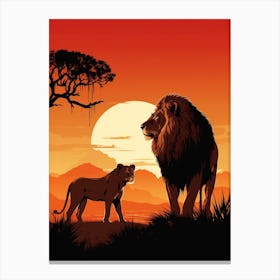 African Lion Sunset Silhouette 4 Canvas Print
