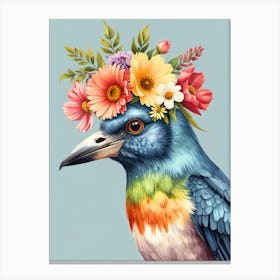 Bird With Flowers On Its Head 2 Canvas Print