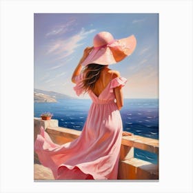 Woman in summer dress looking at the sea 1 Canvas Print