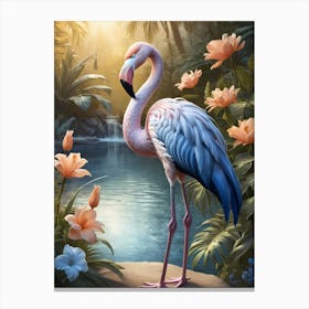 Floral Blue Flamingo Painting (23) Canvas Print