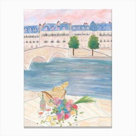 Sunset Picnic At The Seine In Paris Canvas Print