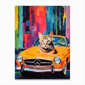 Mercedes Benz Sl Pagoda Vintage Car With A Cat, Matisse Style Painting 0 Canvas Print