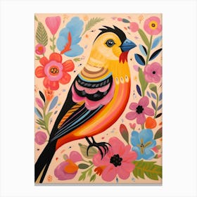 Pink Scandi American Goldfinch 2 Canvas Print