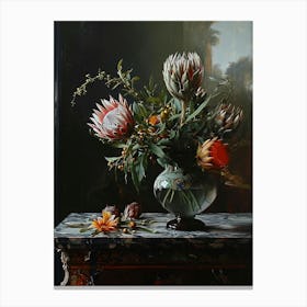 Baroque Floral Still Life Protea 3 Canvas Print