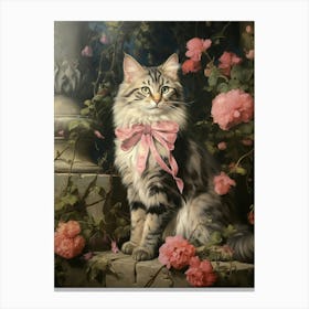 Cat With Bows Rococo Style Canvas Print