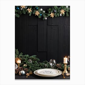 Festive Winter Celebration Table Setting Featuring A Seasonal Ornament Adorned Fir Tree As The Cent (1) Canvas Print