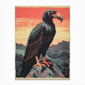 Vintage Bird Linocut California Condor 2 Canvas Print