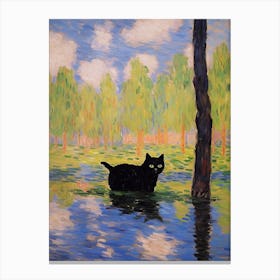 Black Cat And A Monet Inspired Landscape 3 Canvas Print