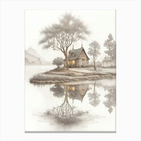 House By The Lake Cabin Lake Reflection Canvas Print