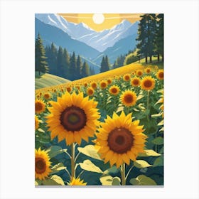 Sunflowers In The Mountains 3 Canvas Print