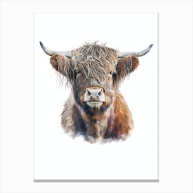Cute Scottish Highland Cow Watercolor Painting Portrait Canvas Print