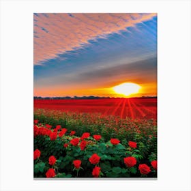 Sunset With Red Roses Canvas Print