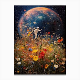 Astronaut With A Bouquet Of Flowers 13 Canvas Print