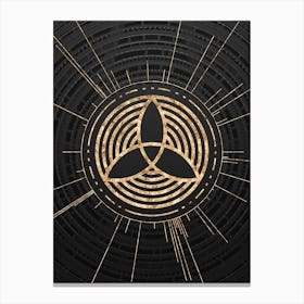 Geometric Glyph Symbol in Gold with Radial Array Lines on Dark Gray n.0098 Canvas Print