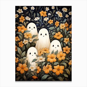 Cute Bedsheet Ghost, Botanical Halloween Watercolour 118 Canvas Print