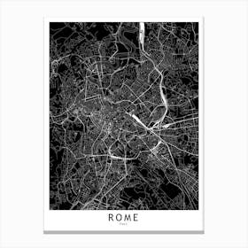 Rome Black And White Map Canvas Print