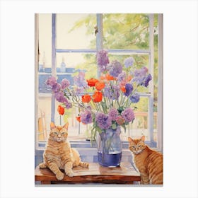 Cat With Gladiolus Flowers Watercolor Mothers Day Valentines 3 Canvas Print