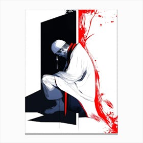 Man Kneeling In Front Of A Door Canvas Print