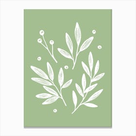 Botanic Leaf Foliage Pattern - Green White Canvas Print