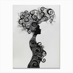 Silhouette Of A Woman With Curls Canvas Print