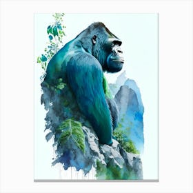 Gorilla On Top Of A Cliff Gorillas Mosaic Watercolour 3 Canvas Print