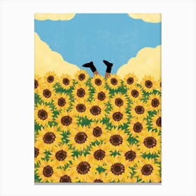 Admist Sunflower Fields Canvas Print