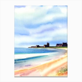 Bamburgh Beach, Northumberland Watercolour Canvas Print