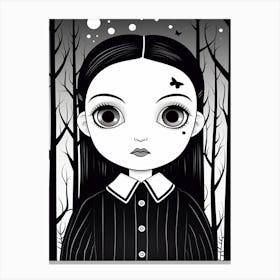 Wednesday Addams Line Art Cartoon 2 Fan Art Canvas Print