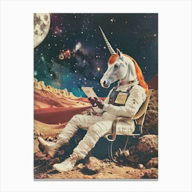 Unicorn In Space On A Tablet Abstract Collage Canvas Print
