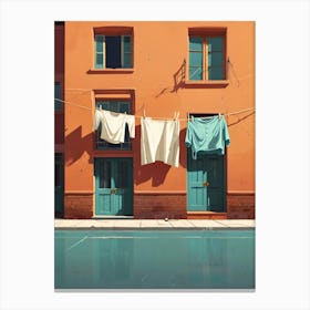 House With Clothes On The Line Canvas Print