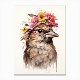 Bird With A Flower Crown House Sparrow 1 Canvas Print