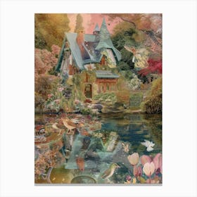 Fairy Village Collage Pond Monet Scrapbook 3 Canvas Print
