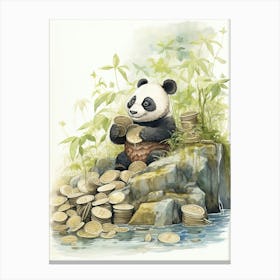 Panda Art Collecting Coins Watercolour 4 Canvas Print