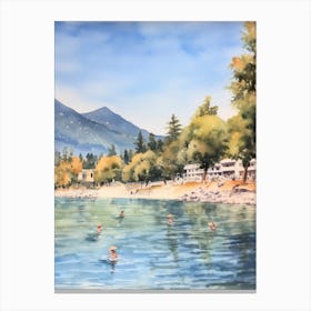 Swimming In Fethiye Turkey Watercolour Canvas Print