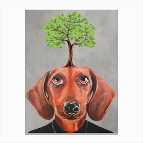 Dachshund With Tree Canvas Print
