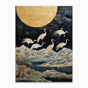 Cranes Under The Moon Canvas Print