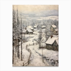 Vintage Winter Painting Lapland Finland 2 Canvas Print