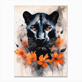 Panther Abstract Orange Flowers Painting (1) Canvas Print