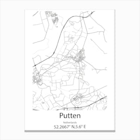 Putten,Netherlands Minimalist Map Canvas Print