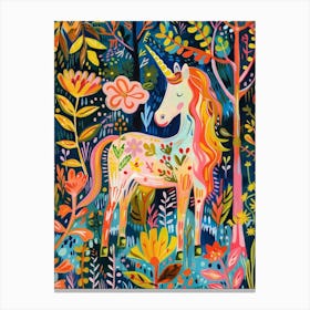 Floral Fauvism Style Unicorn In The Woodland 1 Canvas Print