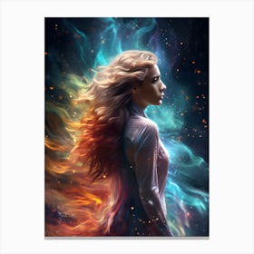 Fire hair girl and the galaxy Canvas Print