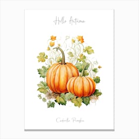 Hello Autumn Cinderella Pumpkin Watercolour Illustration 1 Canvas Print