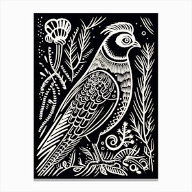 B&W Bird Linocut Pheasant 4 Canvas Print