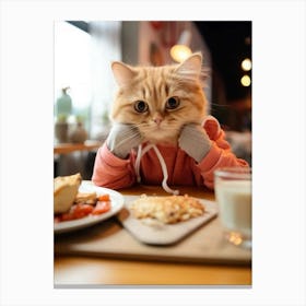 Cat Eats Breakfast Canvas Print