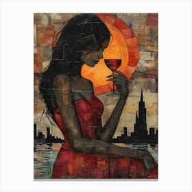 Girl With A Glass Of Wine 15 Canvas Print