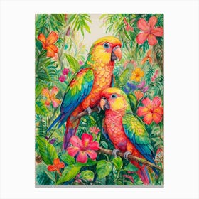 Parrots In The Jungle 1 Canvas Print